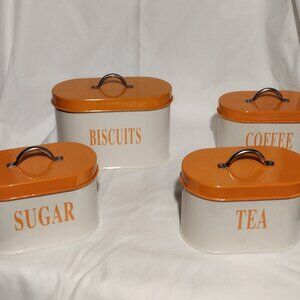 Sugar, Tea, Biscuits, Coffee and Bread kitchen canisters